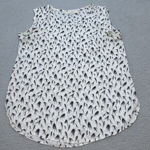 Ann Taylor LOFT Shirt Womens Small White Black Abstract‎ Bird Print Flowy Top